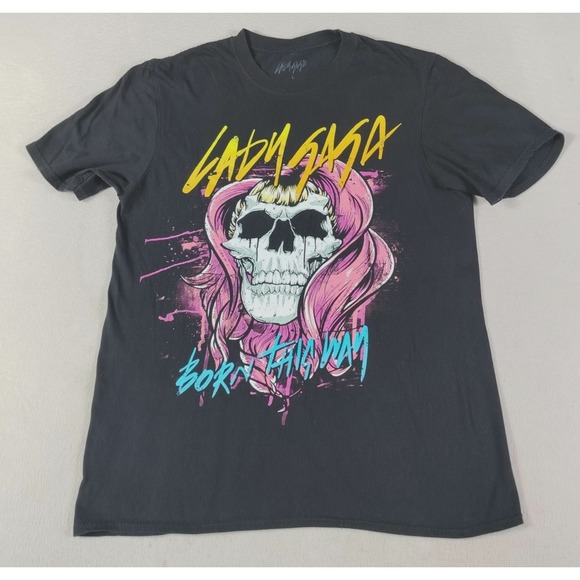 Lady Gaga Other - Lady Gaga Shirt Unisex Large Black Born This Way Skull Graphic Tee Pop Star